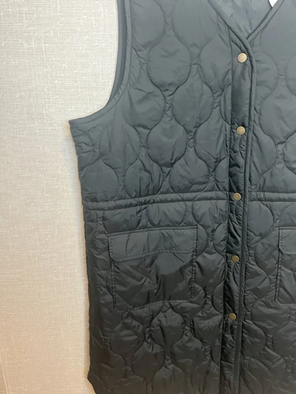 CJ Banks Womens 2X Black Quilted Longline Vest Snap Front Utility Pockets